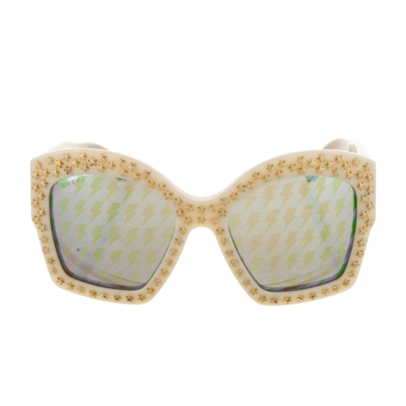 Gucci Star Studded Square Frame Sunglasses with patterned lenses Ivory - Picture 4 of 12